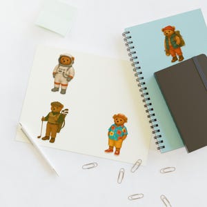 Whimsical Bear Sticker Sheets - Cute Astronaut, Hiker, Golfer & Beach Bear Designs for Journals, Scrapbooking, Kids&#39; Crafts, Stationery