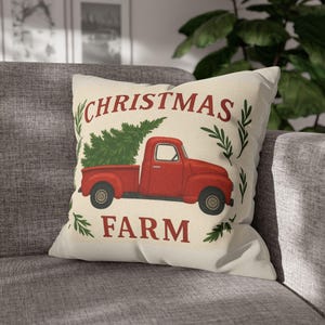 Vintage Red Truck Christmas Pillow Cover: Farmhouse Holiday Decor