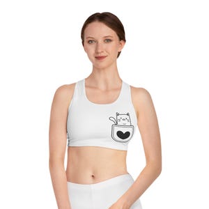 Sujetador deportivo con bolsillo de gato / Divertido accesorio de entrenamiento, ropa de fitness, regalo para amantes de las mascotas, ropa deportiva para mujeres, regalo para mamás gatas