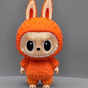 6-inch 3D Printed Orange Labubu-inspired Art Toy – Handmade