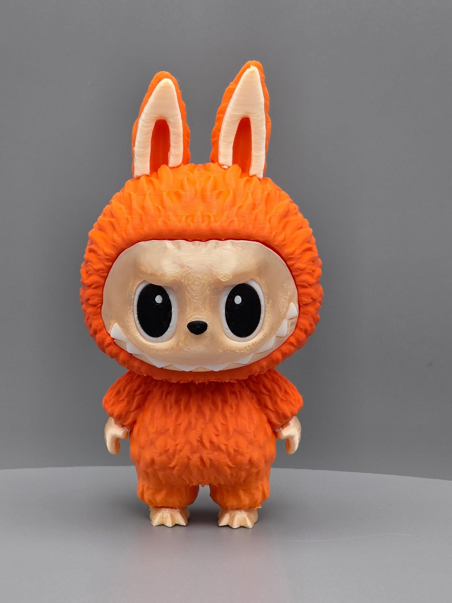 6-inch 3D Printed Orange Labubu-inspired Art Toy – Handmade