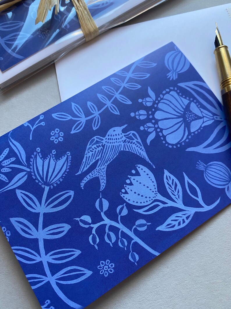 Gouache Illustration Indigo Garden Card Enchanted Garden Blank Greeting Card  Paper Stationery lifepharmafze.com