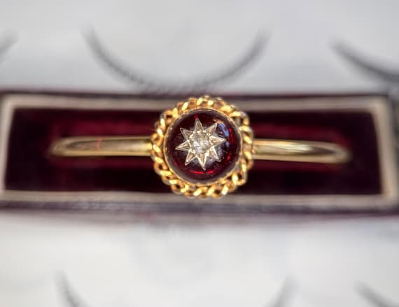 The Countess ~ Victorian Gold Cabochon Garnet & Diamond Star Bangle