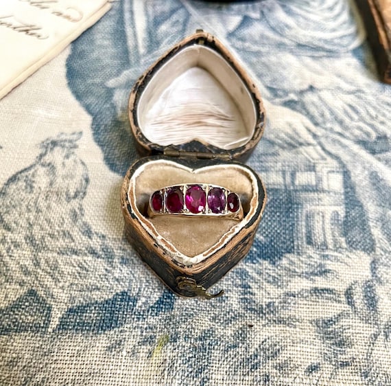The Rose ~ Antique Edwardian Era Ruby Five Stone … - image 3