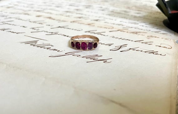 The Rose ~ Antique Edwardian Era Ruby Five Stone … - image 5