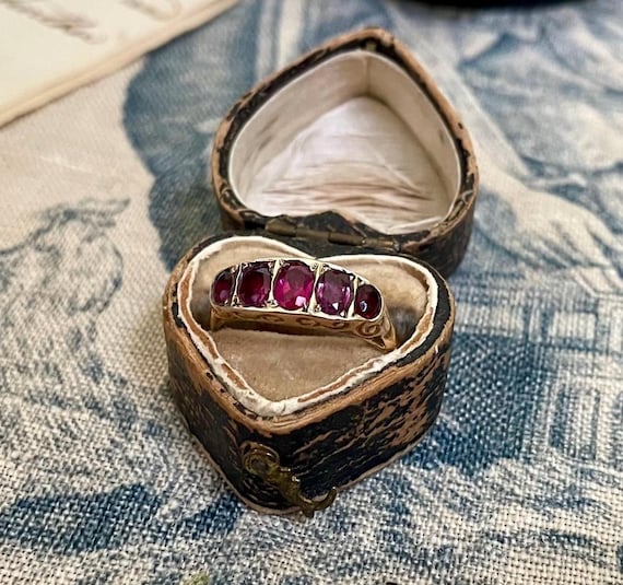 The Rose ~ Antique Edwardian Era Ruby Five Stone … - image 1