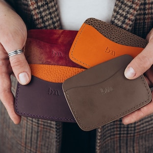 Porta-cartões de couro feito à mão – Dollaro laranja e Buttero roxo