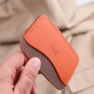Handmade Leather Cardholder – Orange & Taupe Italian Buttero Dollaro
