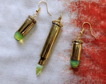 Green Recycled Brass Rounds-Earrings and pendant set