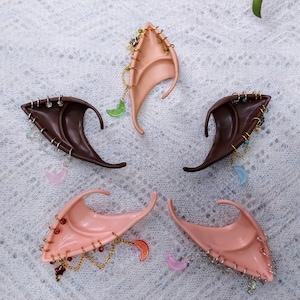 Short Colorfull Moon and Stars Elf Ears, Custom Fairy Ears