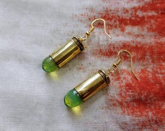Green Recycled Brass Rounds-Earrings