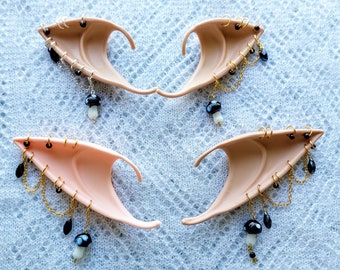 Elf Ears with Black Mushroom Bead Charms, Fairy Ears