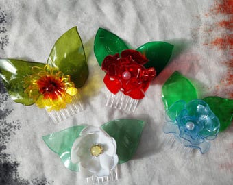 Recycled Plastic Flower Hair Comb, Bridal Cosplay Accessory