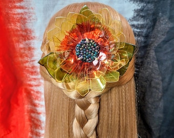 Decorative Light Up Sunflower Hair Comb, Recycled Plastic, Bridal Accessory
