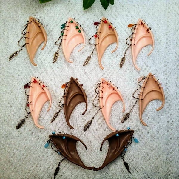 Short Elf Ears with Feather Charms, Custom Fairy Ears