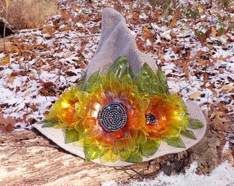 Light up Floral Witch Hat, glow in the dark flower hat, Sunflowers