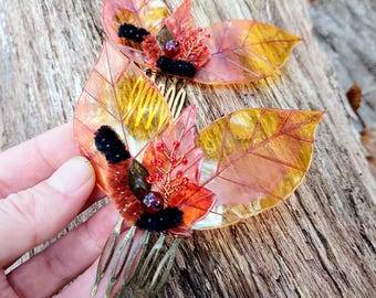 Autumn Leaves Hair Comb, Enameled Copper Wire, Cosplay Hair Piece