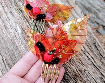 Autumn Leaf Hair Comb, Enameled Copper Wire, Fantasy Cosplay