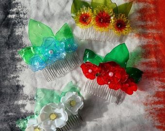 Decorative Flower Hair Comb, Recycled Plastic, Bridal Accessory