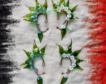 Spring Flowers Elf Ear Cuffs, Floral Fairy Ears