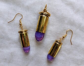 Purple Recycled Brass Rounds-Earrings and pendant set