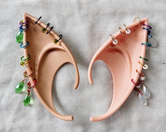 Rainbow Style, Crystal Drops Short Elf Ears, Custom Fairy Ears