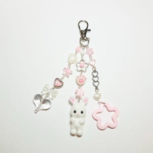 Pink & White Cute Cat Beaded Keychain Aesthetic Phone Straps Gift for Her Phone Accesory Kawaii