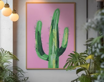 Minimalist Cactus Print, Pink Pop Art Poster (Digital Download)