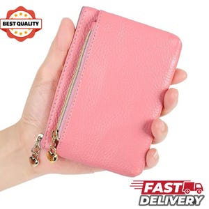 Monedero de piel auténtica para mujer, minimonedero con cremallera, monedero pequeño, monedero de bolsillo, monedero de piel de vaca, tarjetero