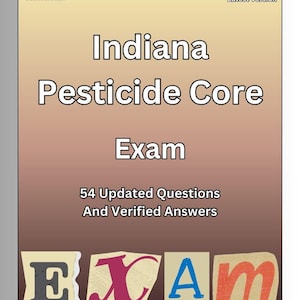 Puede incluir: Portada del libro para el "Examen básico de plaguicidas de Indiana" con el texto "Edición 2025 Última versión". La portada presenta el título en letra grande, con la palabra "Examen" en negrita. La parte inferior de la portada tiene la palabra "EXAMEN" en bloques de letras individuales.