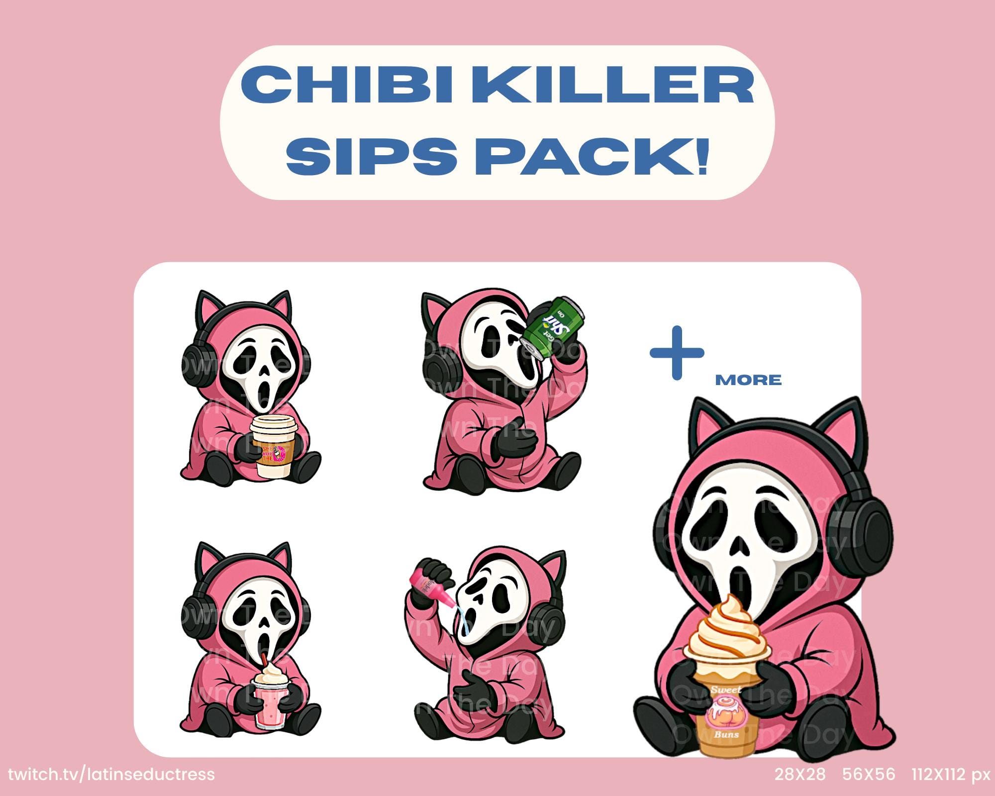 Chibi Ghost Emotes Pack • Cute Horror Streamer Emotes • Pink Gamer Girl • Boba Coffee Energy Sips • Twitch Discord Kik