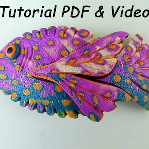 Polymer Clay Tutorial. Fish Barrette Tutorial Using Polymer Clay Canes.  Includes PDF and Video Tutorial to Make a DIY Hair Clip