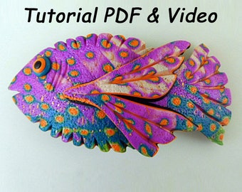 Polymer Clay Tutorial. Fish Barrette Tutorial Using Polymer Clay Canes.  Includes PDF and Video Tutorial to Make a DIY Hair Clip