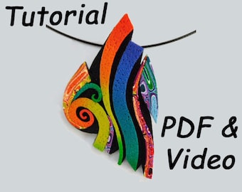 Polymer Clay Tutorial. Rainbow Pendant Tutorial Using Polymer Clay Canes.  Includes PDF and Video Tutorial to Make a DIY Necklace.