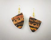 Erdige verrückte Streifen Ohrringe Polymer Clay in Perle, Kupfer, Gold und schwarz