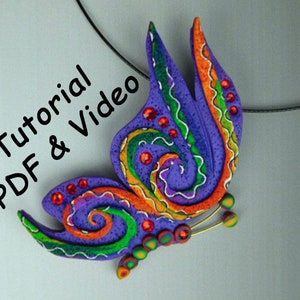 Polymer Clay Tutorial. Butterfly Pendant Tutorial Using Polymer Clay Canes.  Includes PDF and Video Tutorial to Make a DIY Necklace.