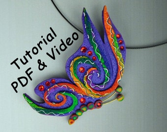 Polymer Clay Tutorial. Butterfly Pendant Tutorial Using Polymer Clay Canes.  Includes PDF and Video Tutorial to Make a DIY Necklace.