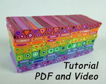 Polymer Clay Tutorial. Mondo Rainbow Cane Tutorial Based on Retro Canes.  Includes PDF and Video Tutorial to Make a DIY Rainbow Cane.