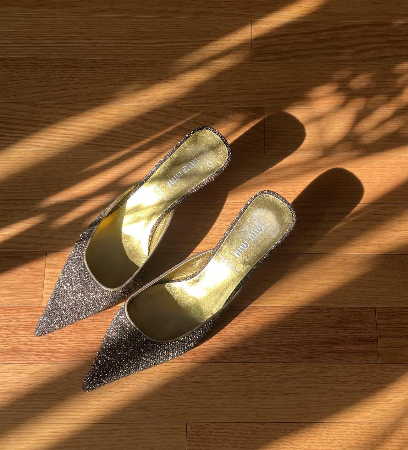 靴 Miu Miu Leather Mules Miu Miu Canvas and Leather Mules | Saks Fifth Avenue