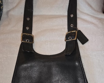 RARE Coach 9988 Black Leather Berkeley Saddle Crescent Bag