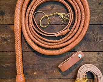 Handmade Cowhide Leather Bullwhip: 16 Plaits, Equestrian Style