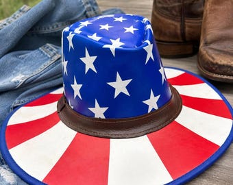 American Flag Leather Cowboy Hat Handmade Patriotic Western Hat Rodeo