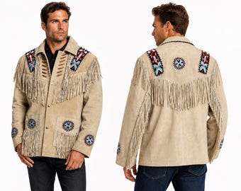 Men’s Vintage Fringe Leather Western Jacket, Handmade Cowboy Rodeo Jacket