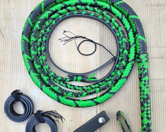 Handmade 10ft Cowhide Leather Bullwhip: 16 Plaits, Equestrian Style