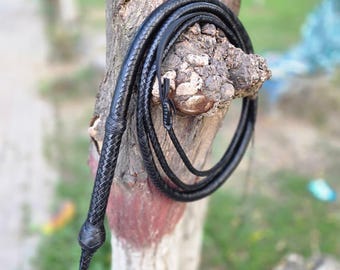 Handcrafted Cowhide Leather Bullwhip Indiana Jones Style Black