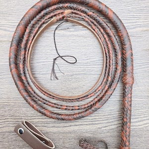 Handmade Leather bullwhip 10 feet Real cowhide leather 16 plaits equestrian bull whip Brown