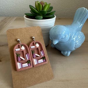 Purple Tones Bookshelf Polymer Clay Drop Earrings