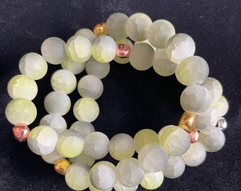 Matte Green Glass Beaded Stretch Bracelet, 10mm