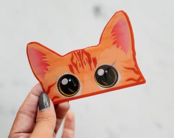 Orange getigerte Katze Peeker Vinyl Aufkleber 3D Bewegung/Animiert | Katzen Aufkleber | Katzen Aufkleber | Peeker Aufkleber | Wasserfest