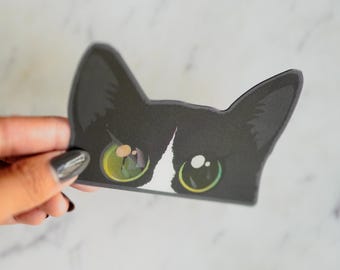 Tuxedo Cat Peeker Vinyl Aufkleber 3D Bewegung/Animiert | Katzen Aufkleber | Katzen Aufkleber | Peeker Aufkleber | Wasserfest